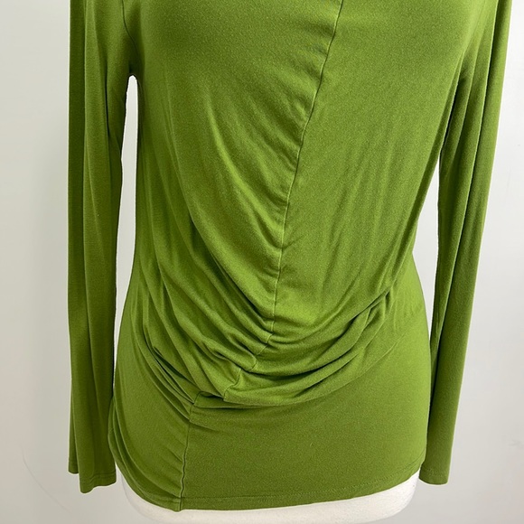 Soft Shirred-Seam Asparagus Draped Mock Neck Ruched Long Sleeve Top - Picture 13 of 16